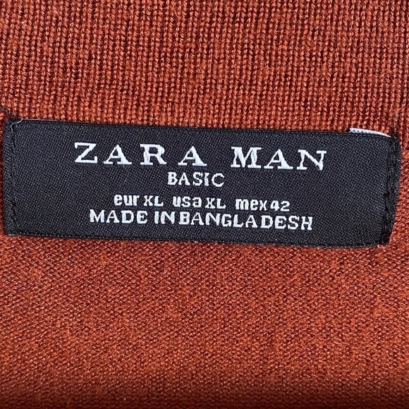Zara Man Rusty Orange Men's Light V-Neck Sweater Size X-Large - Picture 2 of 9